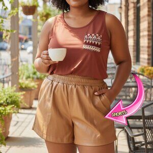 Aaron & Amber Faux Leather Shorts in Tan, Women's Size M